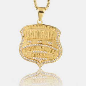 Hip Hop Titanstahl Schild Anhänger Halskette Für Herren Damen Gold Strass Buchstabe GANGSTA Street Style Schmuck
