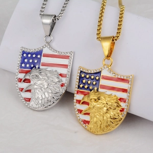 Hip hop eagle shield pendants with American flag and crystals in gold and silver