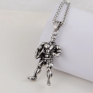Collier pour hommes avec pendentif de musculation en acier titane argenté poli