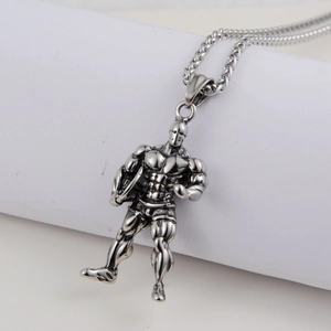 Collier avec pendentif homme musculation en acier inoxydable poli et chaîne à corde torsadée