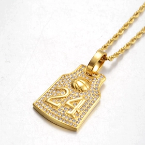 Collar con Colgante de Camiseta de Baloncesto Número 24 Hip Hop de Acero de Titanio Chapado en Oro con Estrás