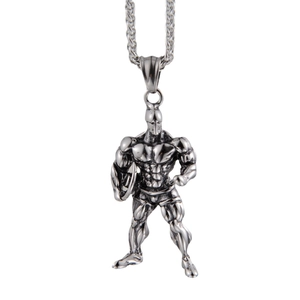 Collier Pendentif Homme Muscle Fitness Hip Hop en Acier Titane Bijoux Musculation Culturisme Pendentif Haltère Argent Vintage