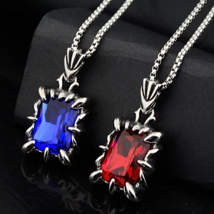 Collier hip-hop en acier inoxydable avec pendentifs griffes de dragon et pierres précieuses