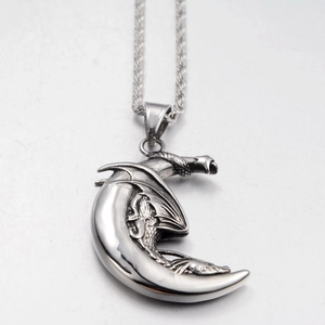 Collier Pendentif Dragon Lune Gothique en Acier Inoxydable Rétro Hip Hop Argent Bijoux Pour Hommes Femmes Fête