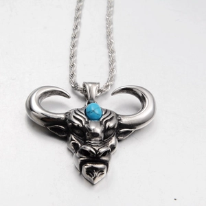 Retro Edelstahl Ochsenkopf Anhänger Halskette Mit Blauem Stein Hip Hop Stil Streetwear Schmuck Für Herren Damen
