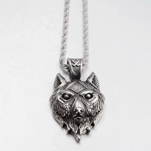 Collier Pendentif Tête de Loup Viking Vintage en Acier Inoxydable Gravé de Runes Chaîne Corde Bijoux Hip Hop Pour Hommes Femmes