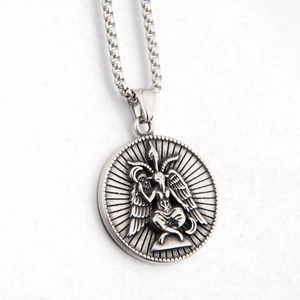 Vintage Stainless Steel Baphomet Goat Head Pendant Necklace Gothic Punk Hip Hop Jewelry For Men And Women Retro Metal Accessory