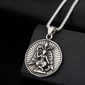 Hip hop titanium steel Baphomet ram pendant necklace with retro silver finish for men and women
