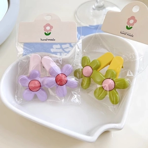 Korean Colorful Acrylic Flower Hair Clips For Girls Cute Sweet Floral Duckbill Clips Handmade Hair Accessories Hairpins