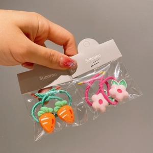 Cute Kids Fruit Hair Ties Korean Style Acrylic Strawberry Carrot Pineapple Decorative Elastic Ponytail Holders For Girls