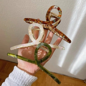 Large Acetate Metal Hair Claw Clips Elegant French Vintage Tortoise Shell Marble Pattern Shark Clips For Women Hair Styling Accessories