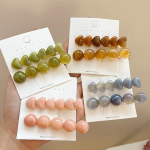 Sweet jelly texture heart and bead hair clips in multiple pastel colors on display card