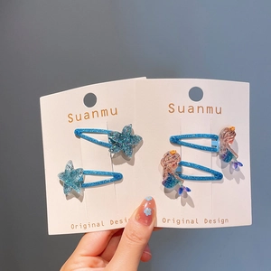 Barrettes à cheveux sirène et étoile bleue pailletée pour petites filles sur carte