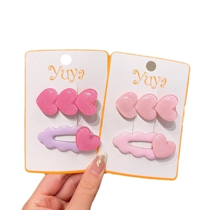 Set di fermagli per capelli a forma di cuore e onda per bambine in rosa e viola
