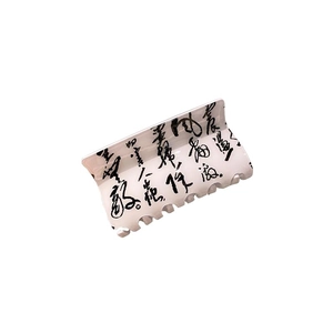 Elegant Chinese ink calligraphy hair claw clip in ivory white with black script art