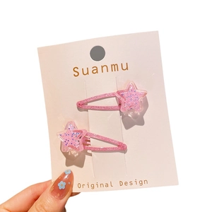 Barrettes à cheveux en forme d'étoile rose avec paillettes bleues et mauves Lot de 2