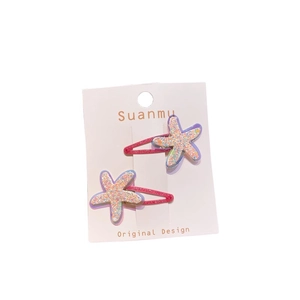 Cute glittery starfish hair clips for girls in iridescent pink and purple finish