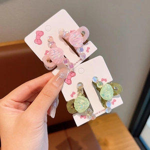 Détails de pinces à cheveux coquillage en rose et vert avec perles irisées et résine