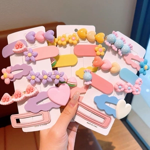 Colorful macaron hair clip set with resin heart flower and strawberry cake charms