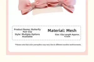 Pink mesh fabric bow hair clips with 4.5cm alloy clip for girls sweet princess hairstyles