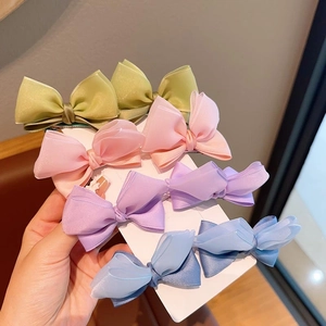 Sweet Kids Girls Cloth Bowknot Hair Clips Handmade Double Layer Princess Side Clips Cute Hair Accessories For Party Daily