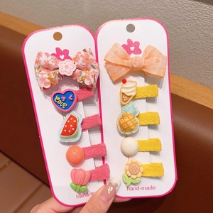 Schattige set van 10 stoffen haarspeldjes voor meisjes met fruit- en bloemmotieven