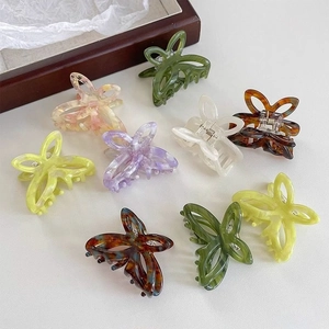 French Style Acetate Butterfly Hair Claw Clip Elegant Marble Texture Hollow Wings Hair Grip Accessory For Women Daily Wear