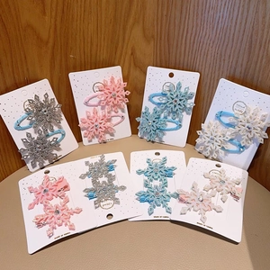 Set di fermagli per capelli a fiocco di neve glitterati per bambine multicolore