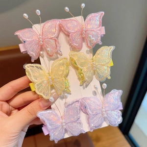 Barrettes à Cheveux Papillon Brodées pour Enfants Filles Pinces Bec de Canard 3D Dentelle Künstliche Perle Strass Accessoires Cheveux Princesse