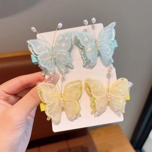 Lot de barrettes papillon en dentelle brodée avec perles et base en tissu vert menthe