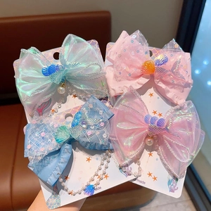 Pinces à Cheveux Nœud Sirène pour Filles Iridescent Maille Paillettes Queue de Poisson Künstliche Perles Gland Épingle à Cheveux Princesse Thème Océan Accessoires de Cheveux