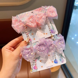 Barrettes sirène colorées avec paillettes et glands de perles pour filles et tout-petits