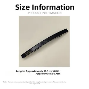 Size specifications of a 10.5cm black acetate barrette with France Handmade text