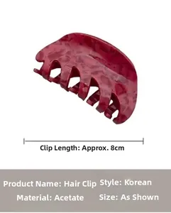 Detailed dimensions of 8cm wine red marble texture acetate hair claw clip