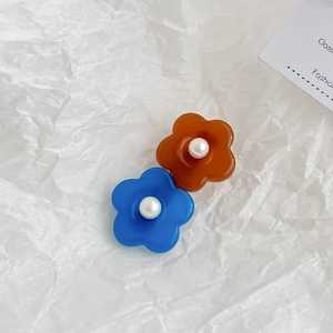 Lot de barrettes à fleurs en perles, résine bleue et caramel, accessoires cheveux style coréen