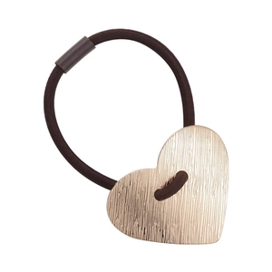 Minimalist elastic hair tie with heart-shaped brushed metal pendant in gold finish