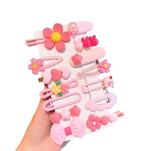 Lot de 14 jolies barrettes à cheveux roses en résine avec fleurs et dessins animés