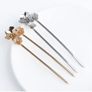 Vintage floral metal hair pins in gold and silver finish for traditional Hanfu styling