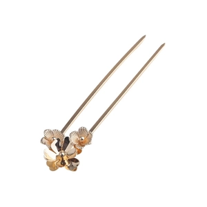 Golden U-shaped hair pin with three vintage flowers for traditional Hanfu hairstyles