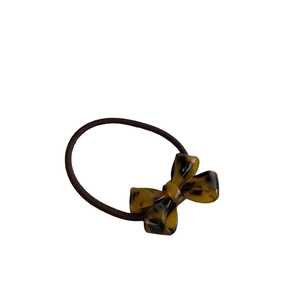 Chic tortoiseshell bow hair tie with high-elastic brown rubber band for ponytails