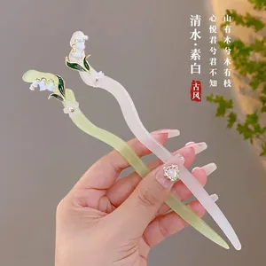Vintage lily of the valley hairpins with acrylic tassels for elegant Chinese hairstyles