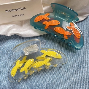 Acetate Fish Pattern Hair Claw Clip With Rhinestone Inlaid Shark Clip Elegant Sweet Cute Sea Animal Style Hair Accessory