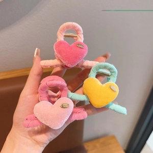 Velvet heart hair claws for girls in rose pink, yellow and mint green colors