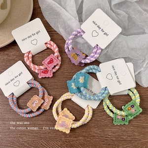 Cute Fabric Elastic Hair Ties For Women Girls Woven Cartoon Strawberry Rainbow Heart Pattern High Elasticity Hair Scrunchies Accessories