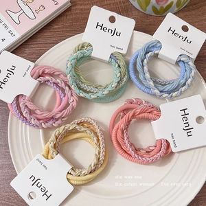 Macaron candy colored elastic braided hair ties set in five vibrant pastel shades
