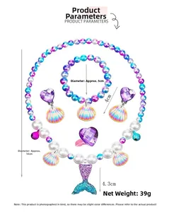Ocean theme kids jewelry set dimensions including mermaid tail necklace and shell bracelet