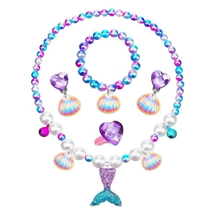 5-piece mermaid jewelry set for girls with pearl shell necklace and tail charm