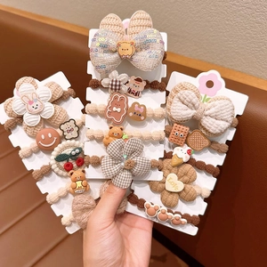 Cute Cartoon Bear Flower Kids Hair Ties Milk Coffee Color High Elastic Ponytail Holders Girls Sweet Hair Accessories Set