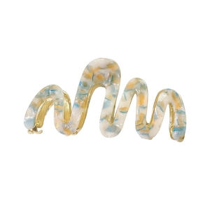 Pince à cheveux élégante à motif vagues marbrées avec ressort en métal doré brillant