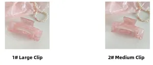 Detailed comparison of pink marble acetate square hair claws in large and medium sizes